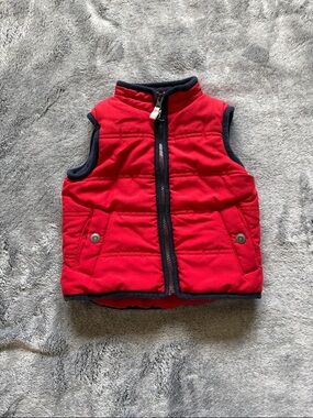 Carters 18M Red Quilted Puffer Vest Navy Trim Snap Buttons Outdoor Adventure